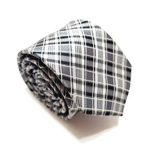 Bruno Piatelli Necktie Silver Plaid Pattern Men's Silk Neck Tie 58x2.75" Skinny